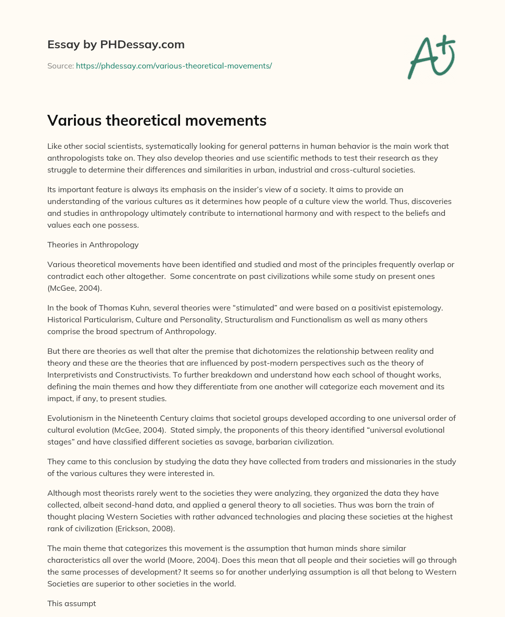 Various theoretical movements essay