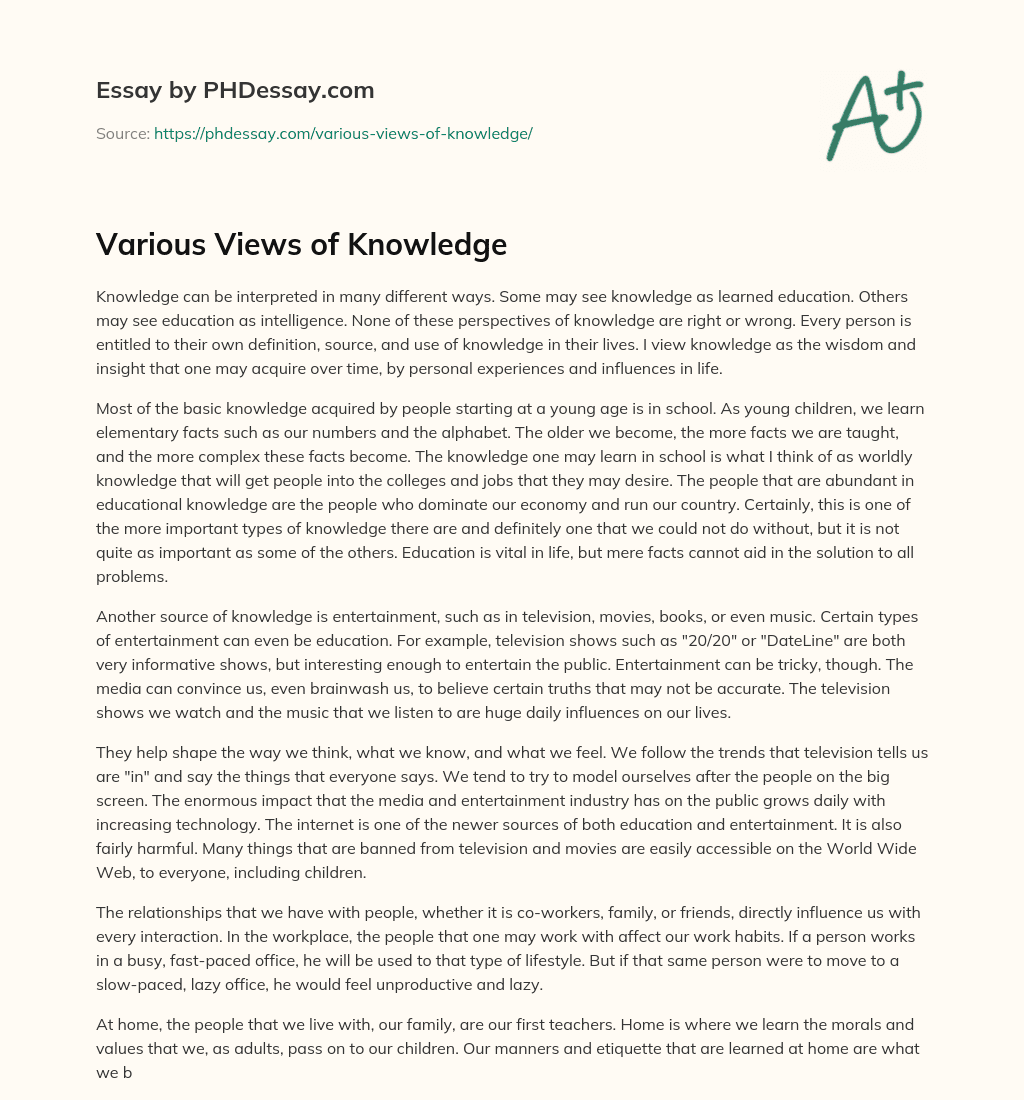 Various Views of Knowledge essay