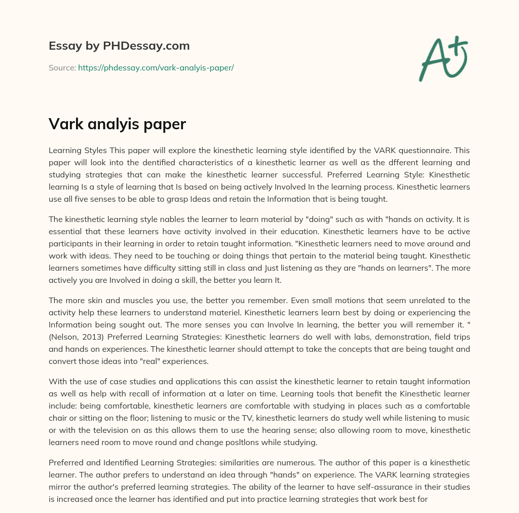Vark analyis paper essay