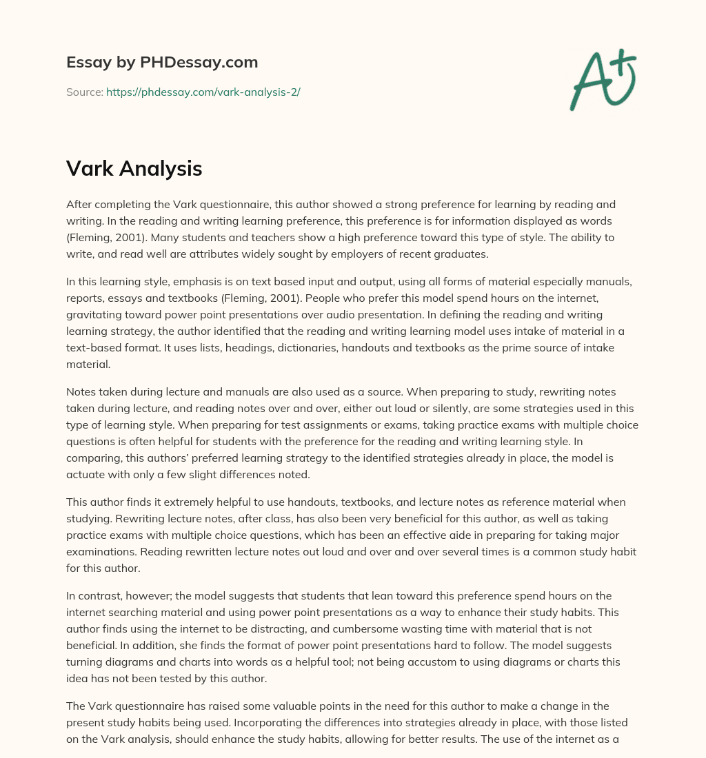 Vark Analysis essay