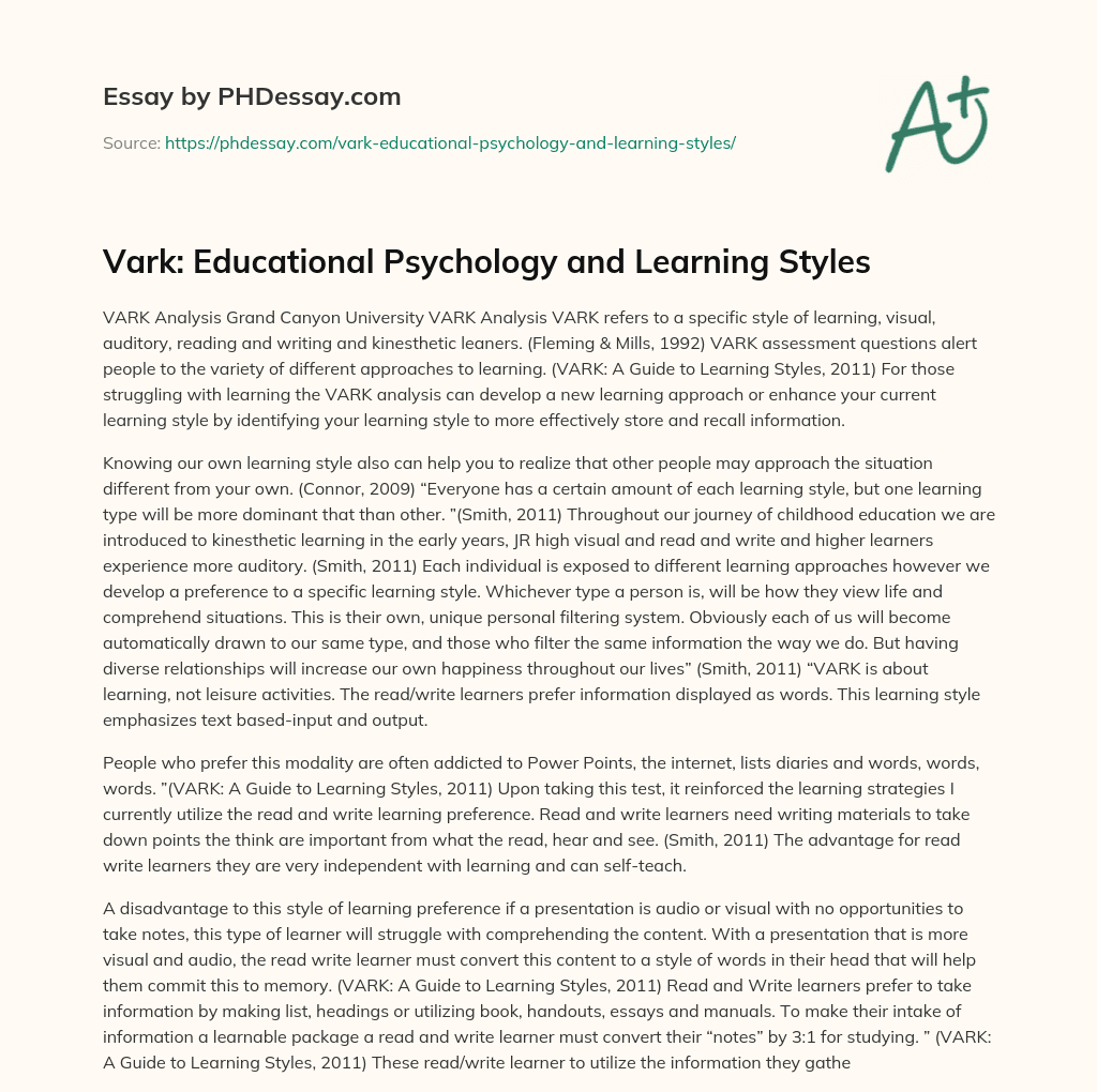 Vark: Educational Psychology and Learning Styles essay