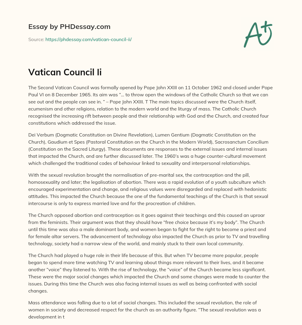 Vatican Council Ii essay