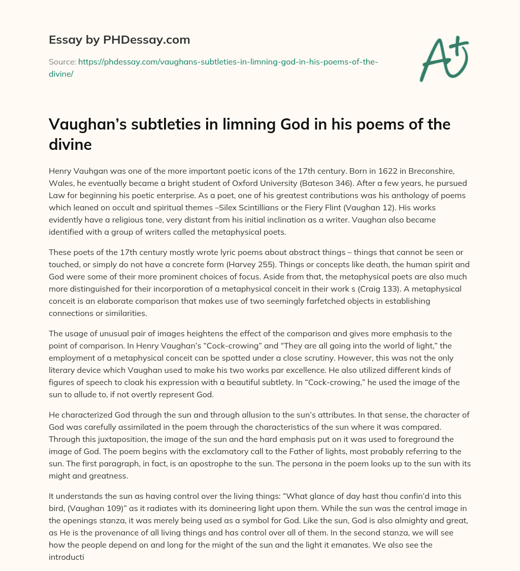 Vaughan’s subtleties in limning God in his poems of the divine essay