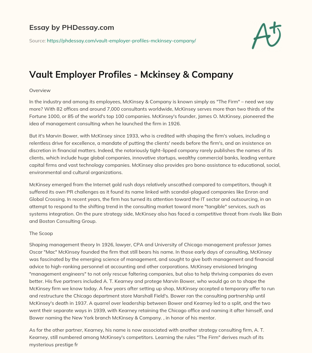 Vault Employer Profiles – Mckinsey & Company essay