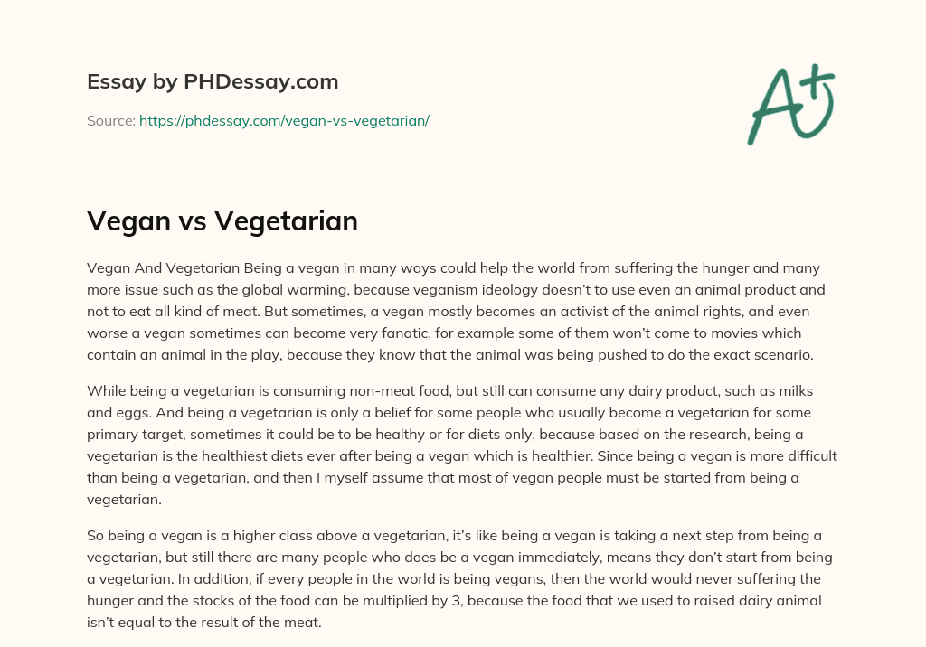 Vegan vs Vegetarian essay