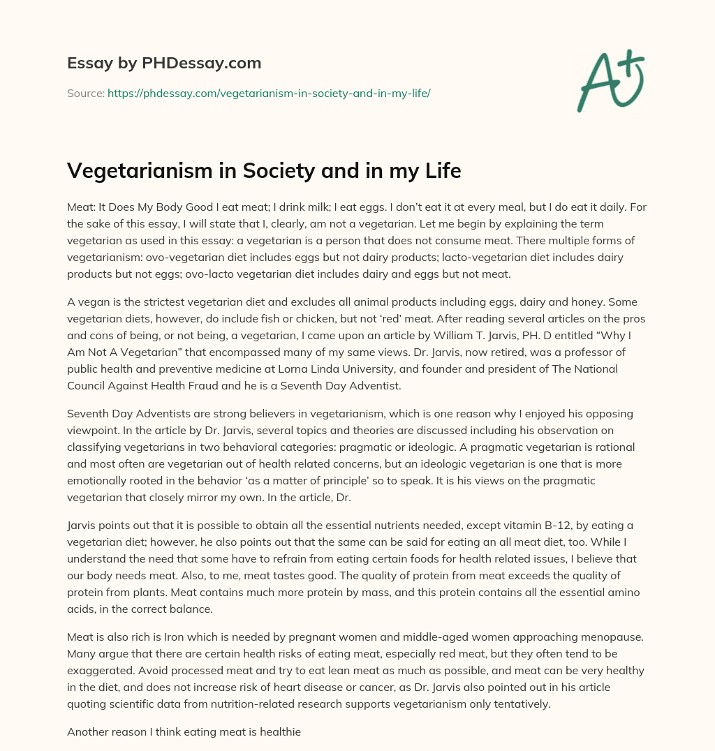 disadvantages of vegetarianism essay