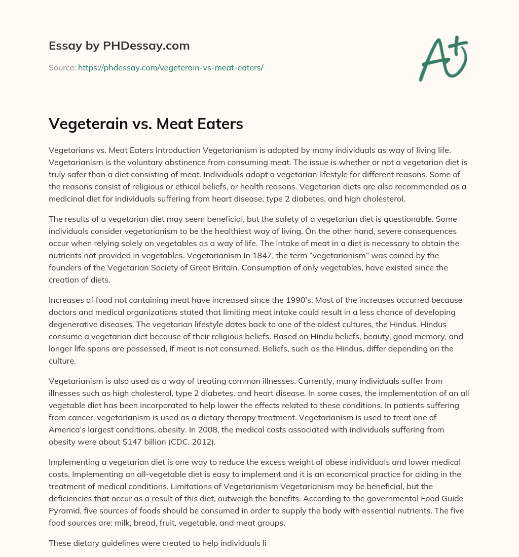 Vegeterain vs. Meat Eaters essay