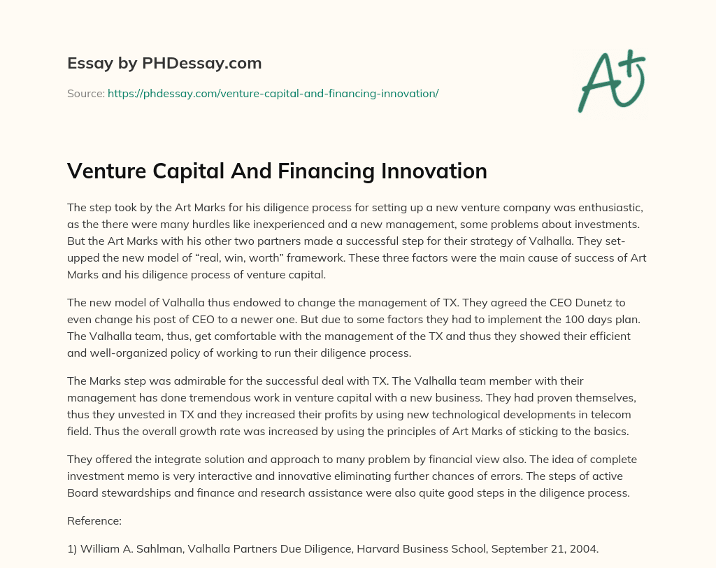 Venture  Capital  And  Financing  Innovation essay