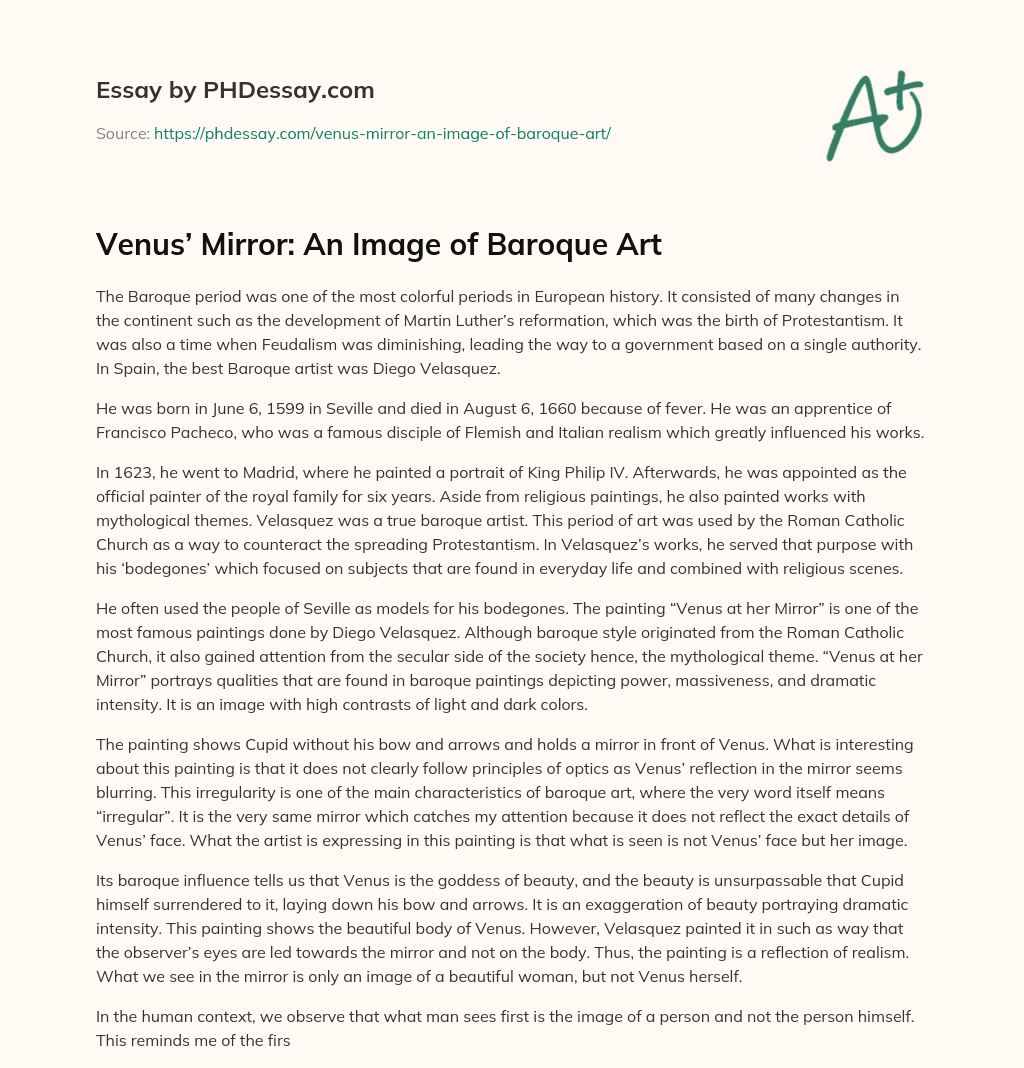 Venus’ Mirror: An Image of Baroque Art essay