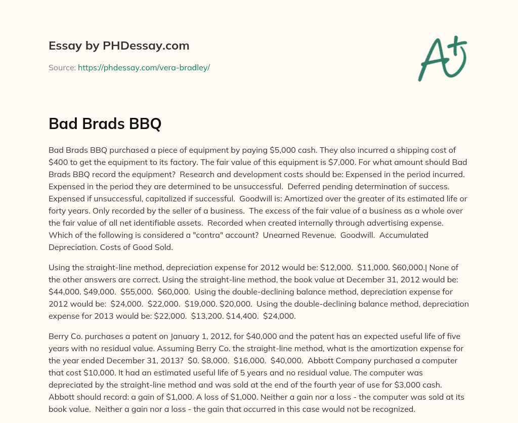 Bad Brads BBQ essay