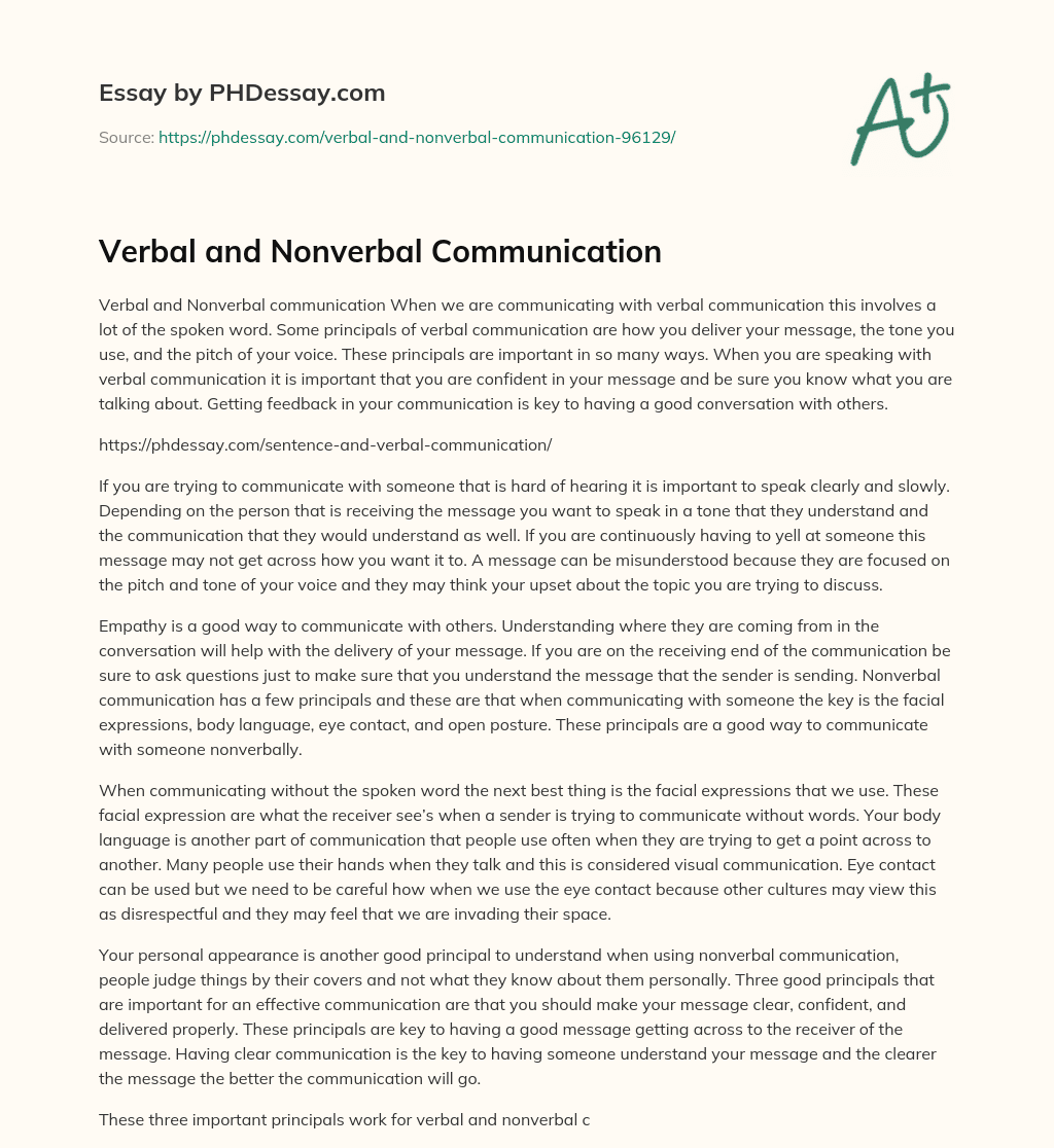 Verbal and Nonverbal Communication essay