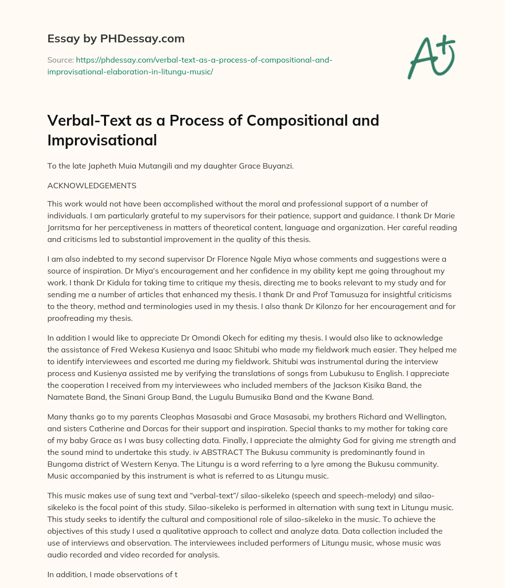 Verbal-Text as a Process of Compositional and Improvisational essay