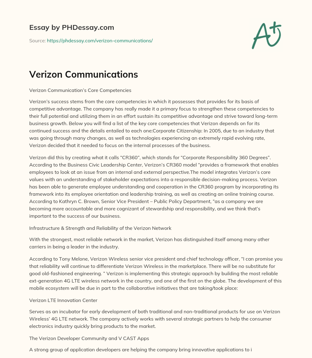 Verizon Communications essay