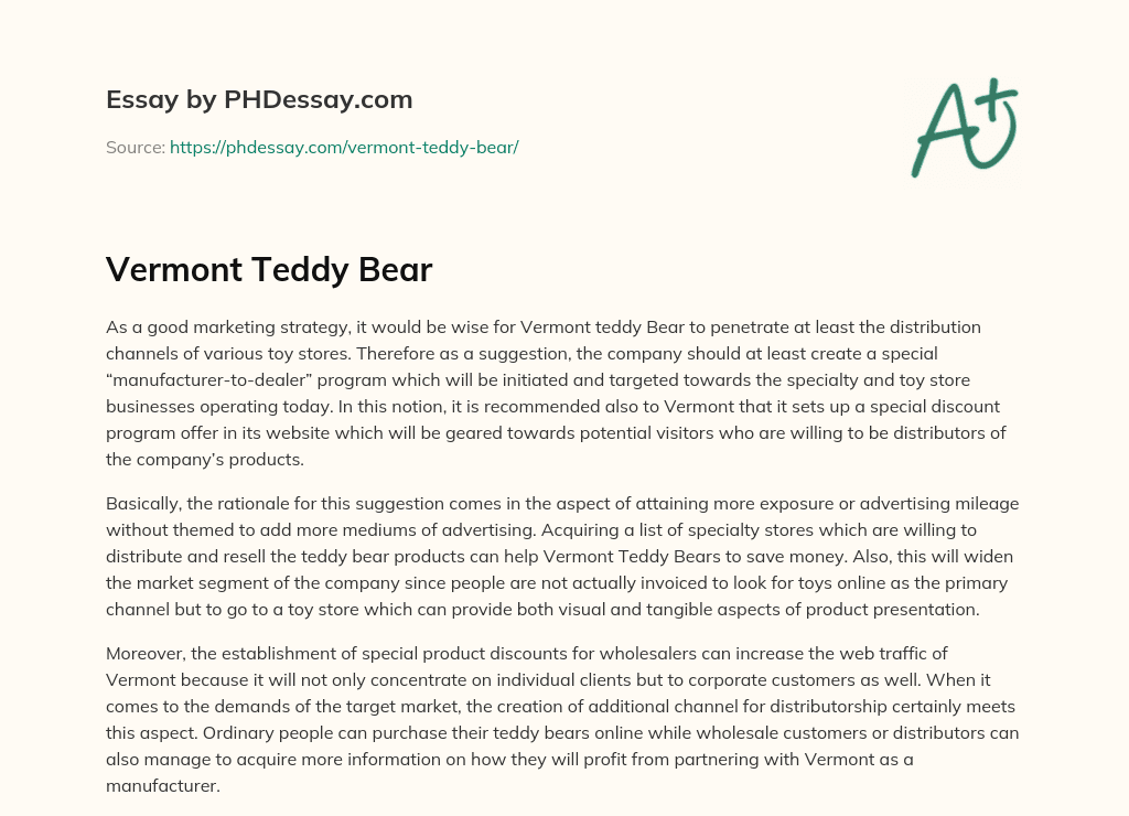 Vermont Teddy Bear essay
