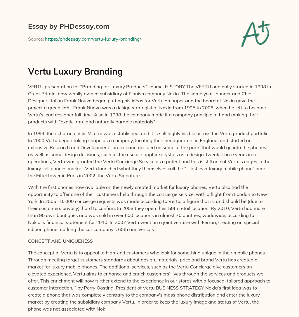 Vertu Luxury Branding essay