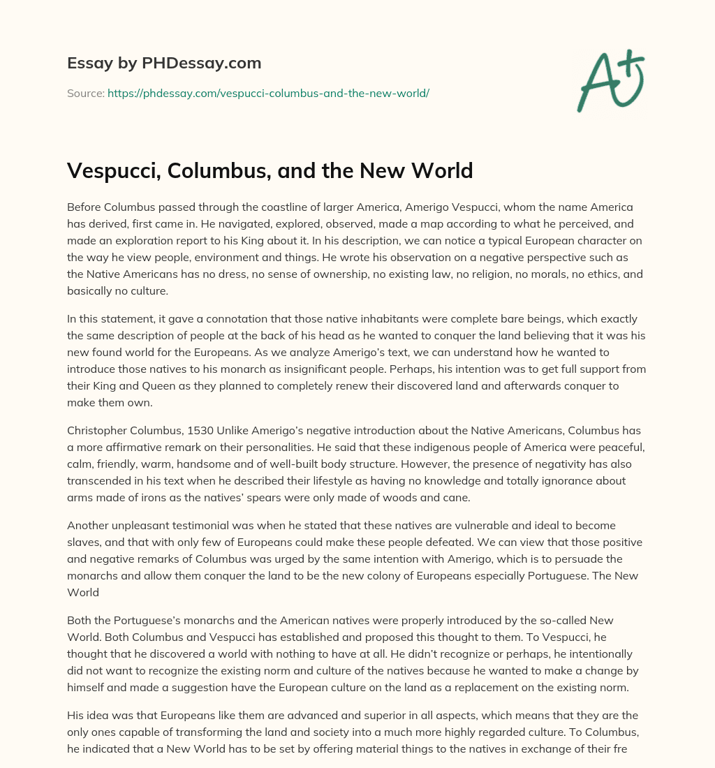 Vespucci, Columbus, and the New World essay