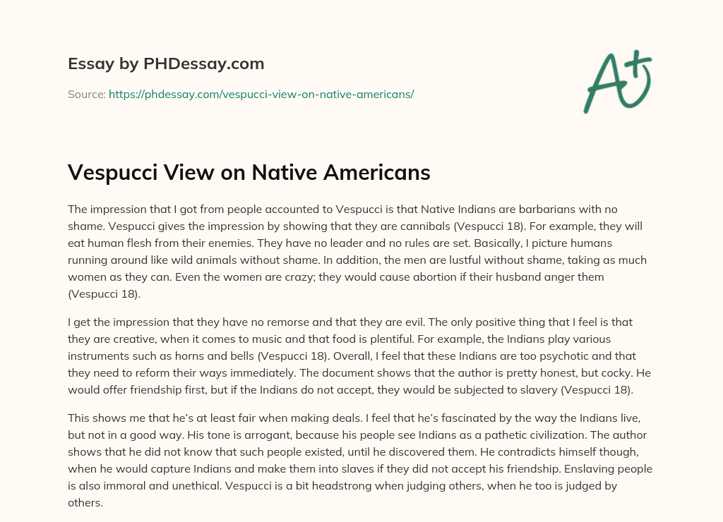 Vespucci View on Native Americans essay