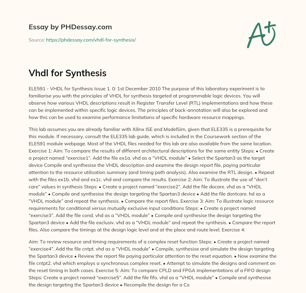 Vhdl for Synthesis essay