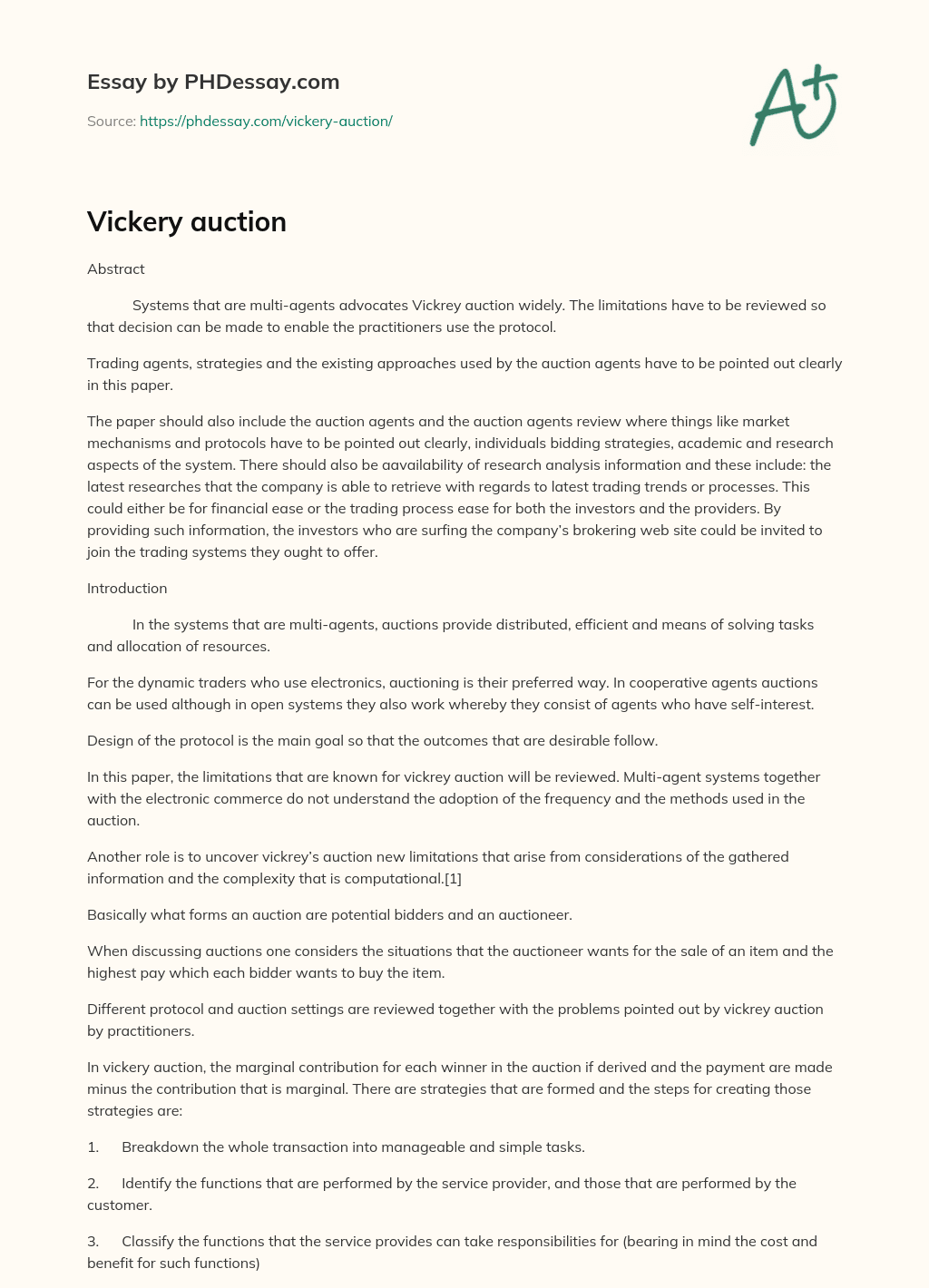 Vickery auction essay