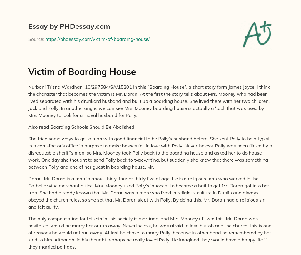 Victim of Boarding House essay