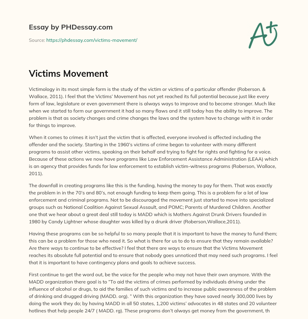 Victims Movement essay