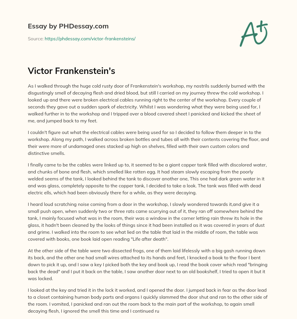 Victor Frankenstein’s essay