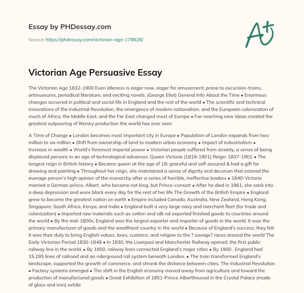 Victorian Age Persuasive Essay essay