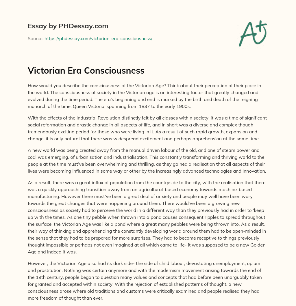 Victorian Era Consciousness essay