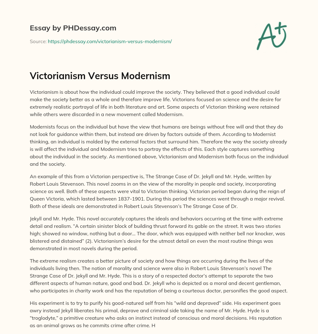 Victorianism Versus Modernism essay