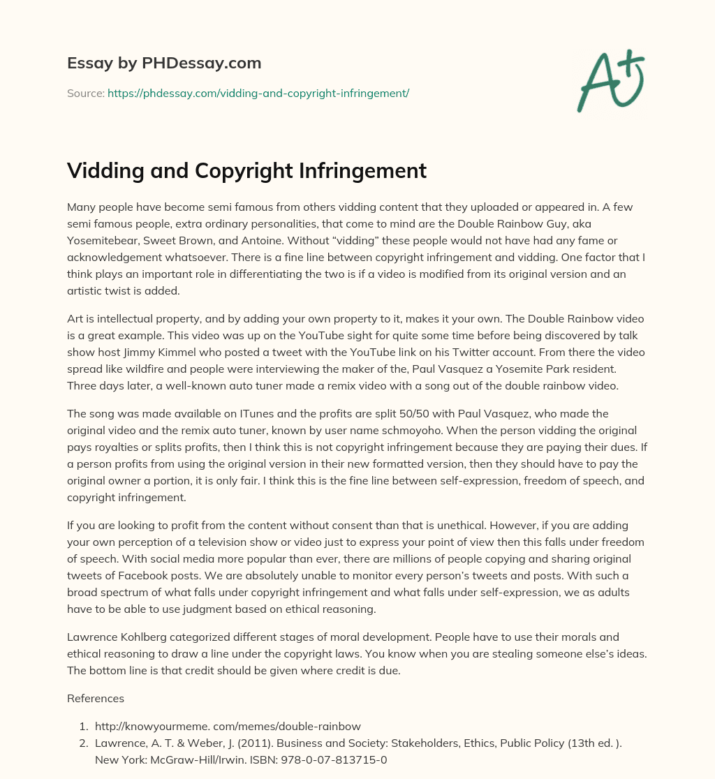 Vidding and Copyright Infringement essay