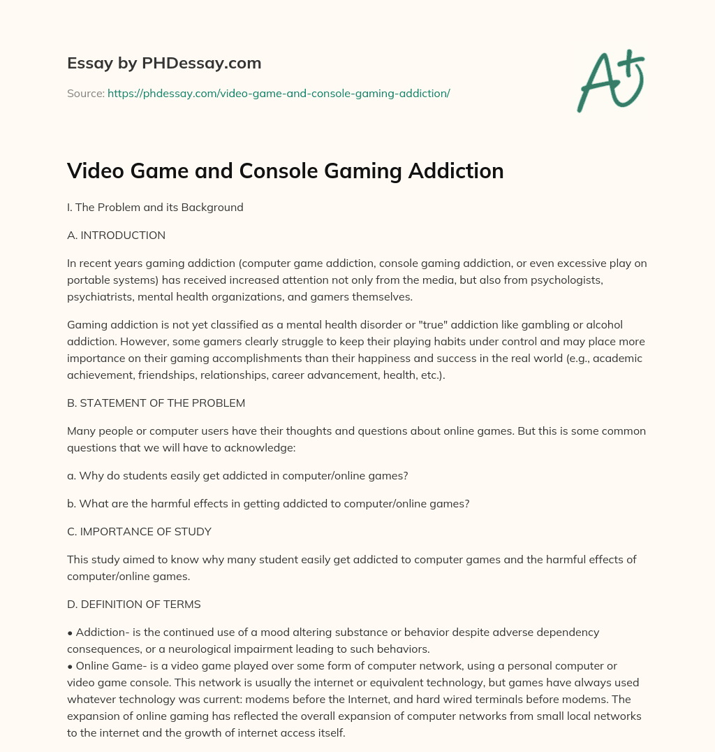what is video game addiction essay