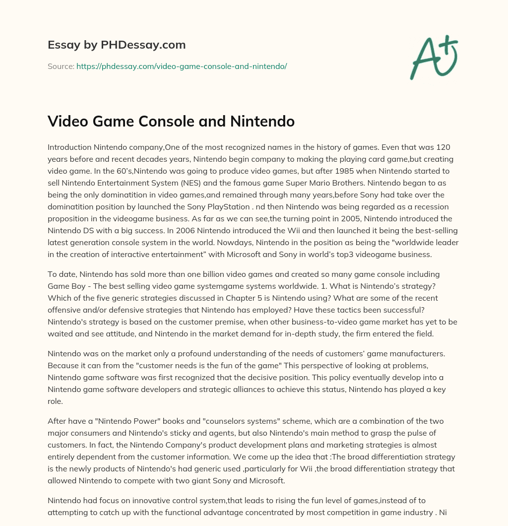 Video Game Console and Nintendo essay