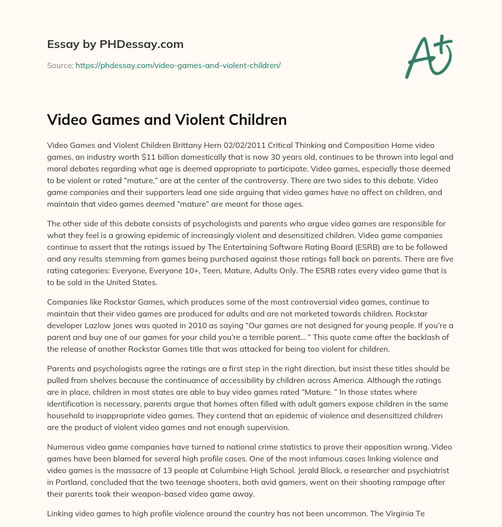 Video Games and Violent Children essay