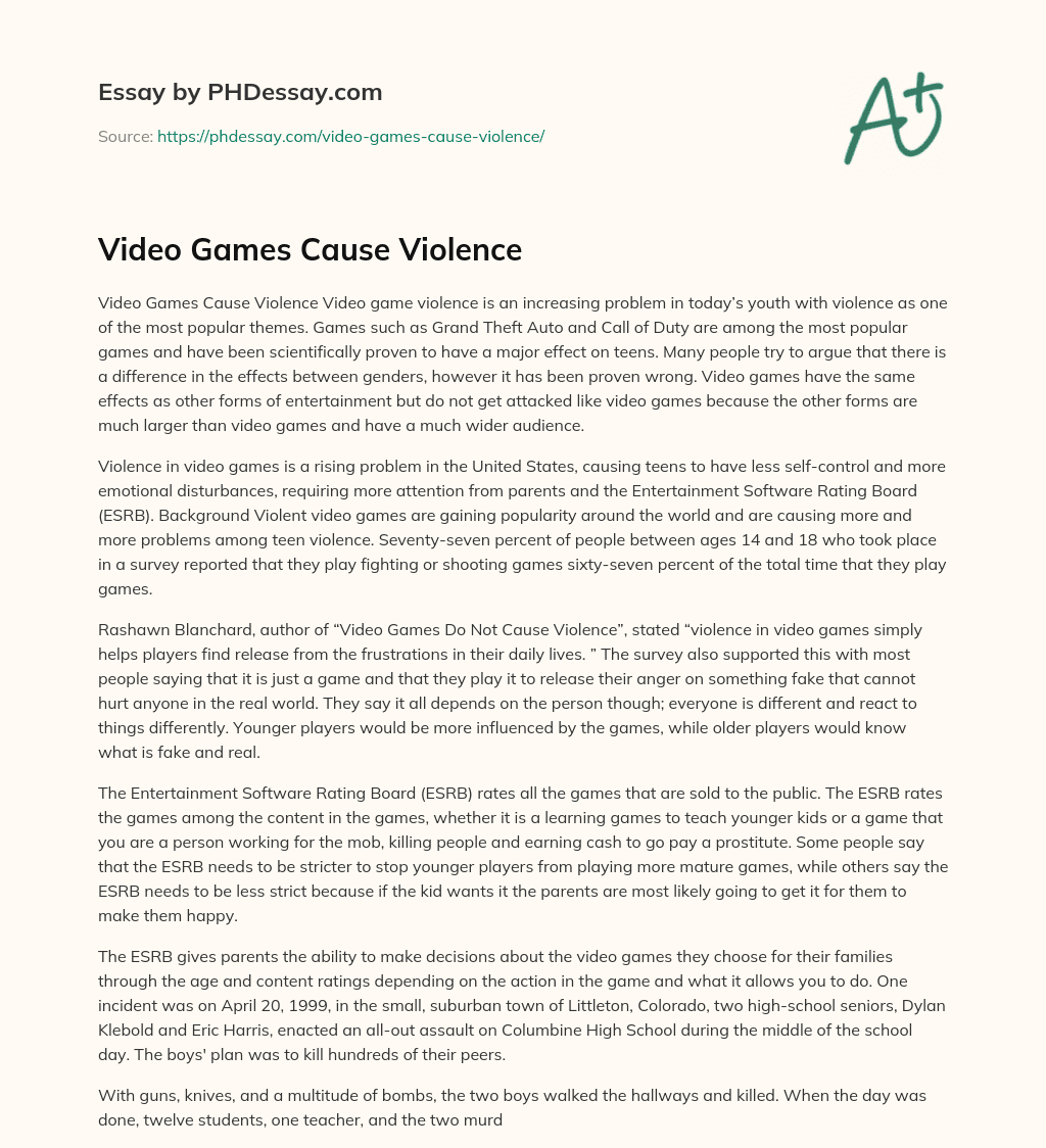 do video games cause violence essay