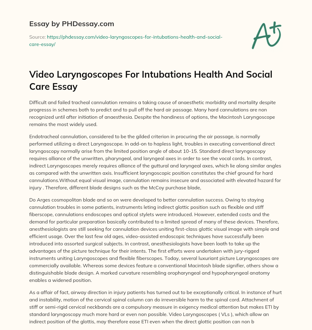 Video Laryngoscopes For Intubations Health And Social Care Essay essay