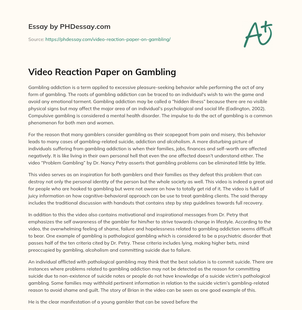 Video Reaction Paper on Gambling essay