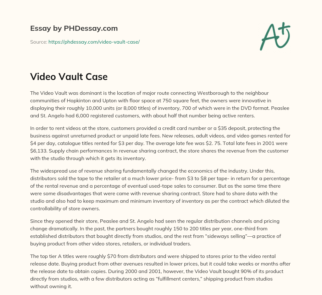Video Vault Case essay