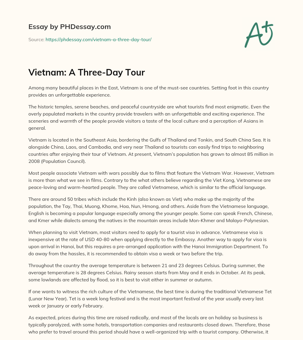 Vietnam: A Three-Day Tour essay