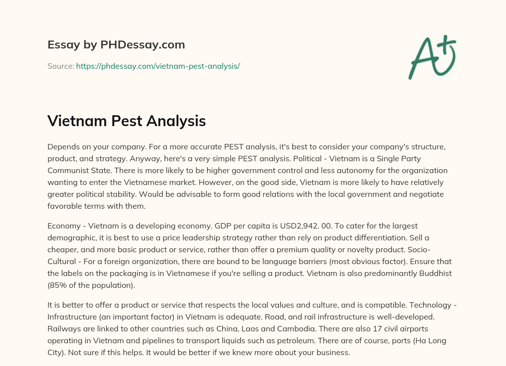 Vietnam Pest Analysis essay