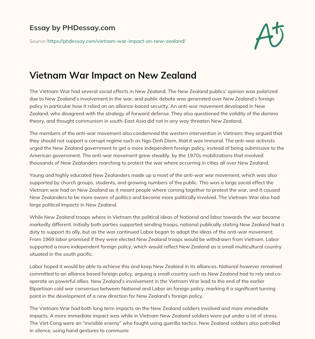 Vietnam War Impact on New Zealand essay