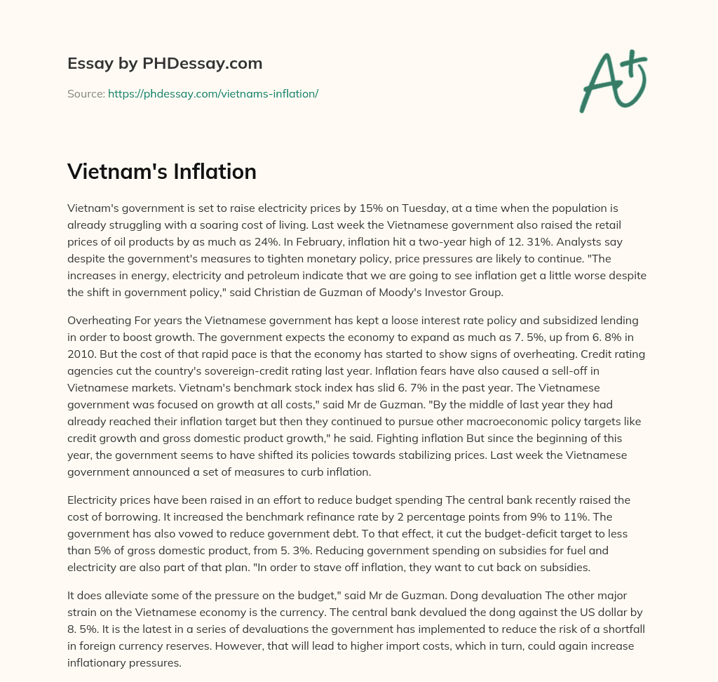 Vietnam’s Inflation essay