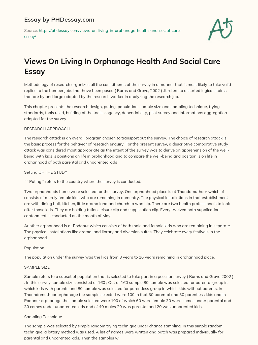 Views On Living In Orphanage Health And Social Care Essay essay