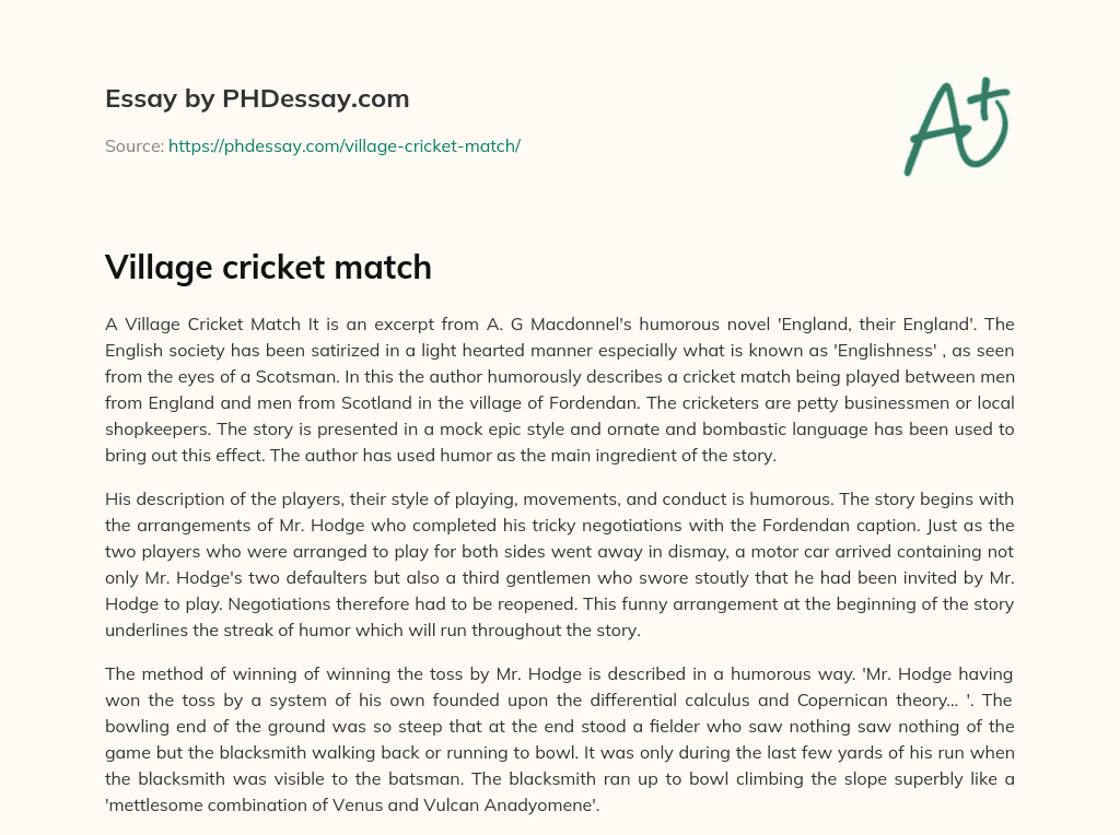 Village cricket match essay