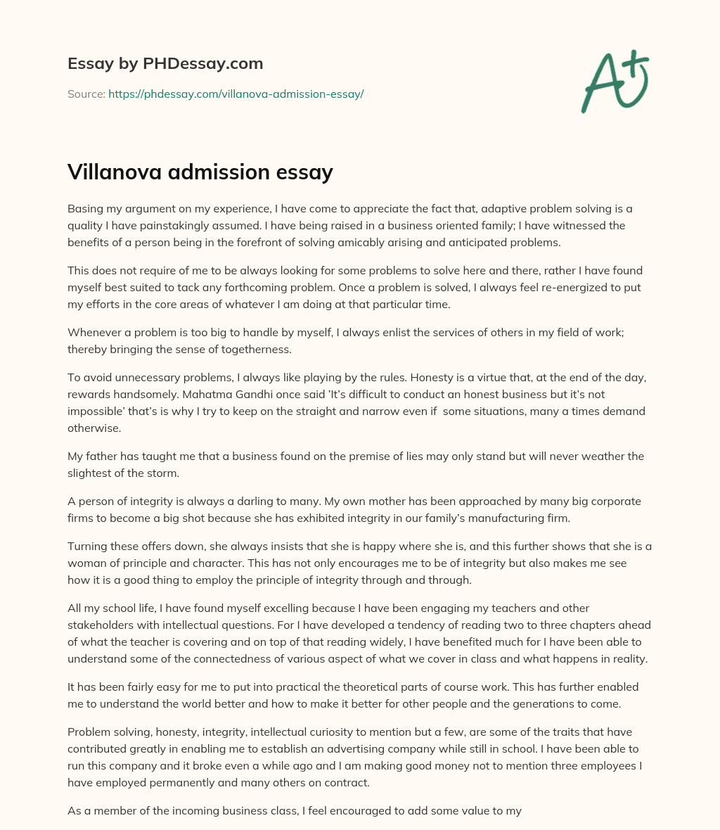 Villanova admission essay essay