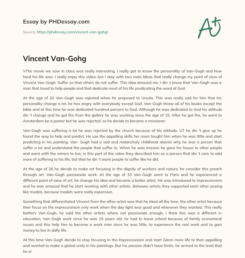 Vincent Van-Gohg essay