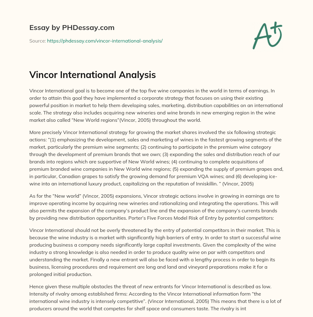 Vincor International Analysis essay