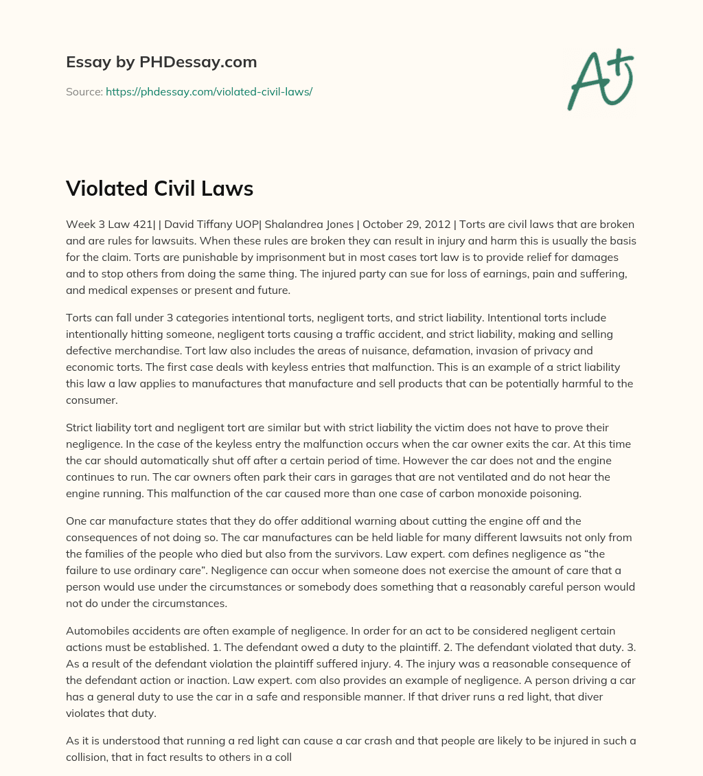 Violated Civil Laws essay