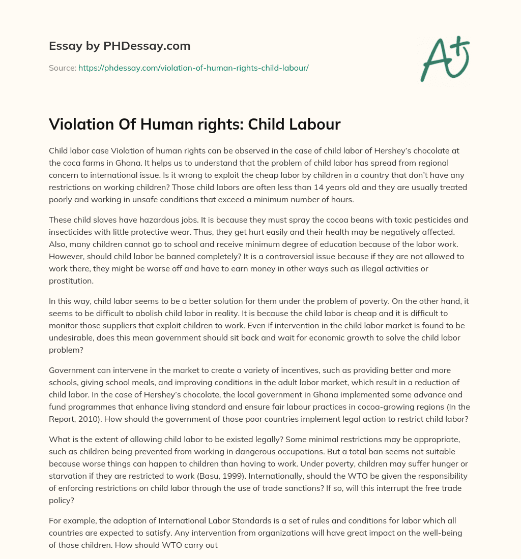 Violation Of Human rights: Child Labour essay