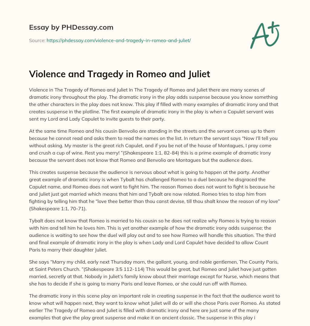 Violence and Tragedy in Romeo and Juliet essay