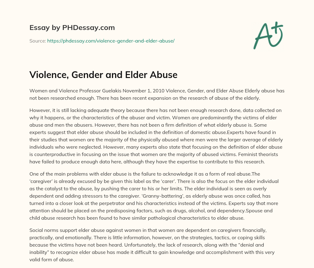 Violence, Gender and Elder Abuse essay